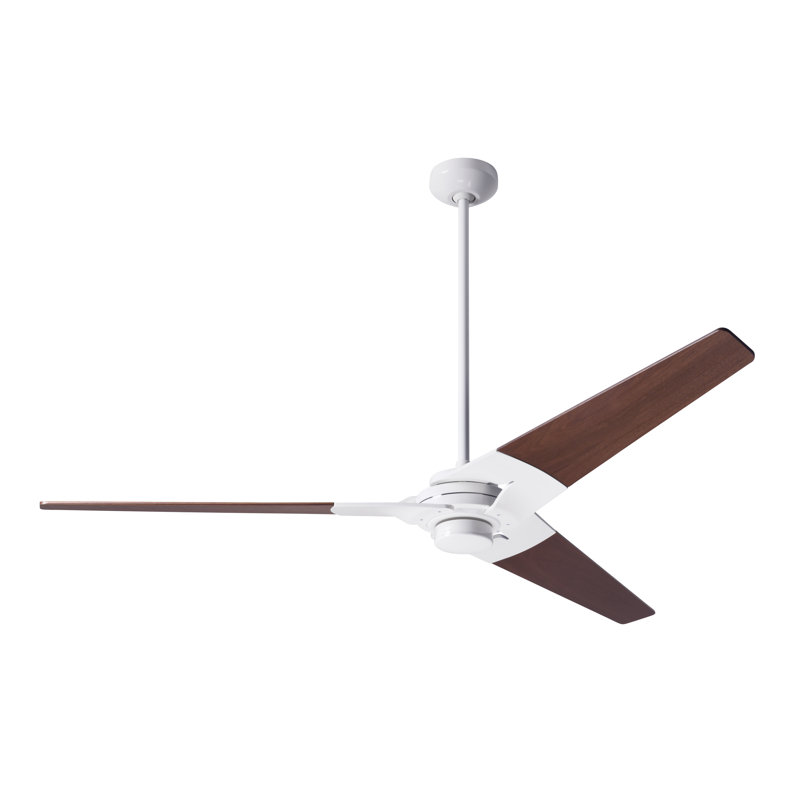 Torsion Downrod Ceiling Fan, Gloss White, Mahogany, Fan Speed Only