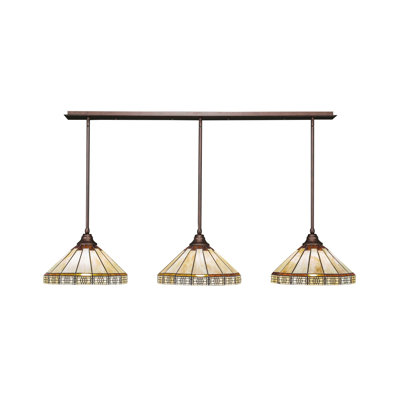 Luminaire suspendu linéaire sur pied 3 lumières 3 lumières avec miel de 15 po et verre brun Mission Art