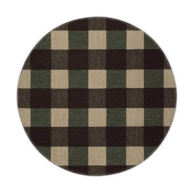 Checkered Brown Indoor and Outdoor Area Rug