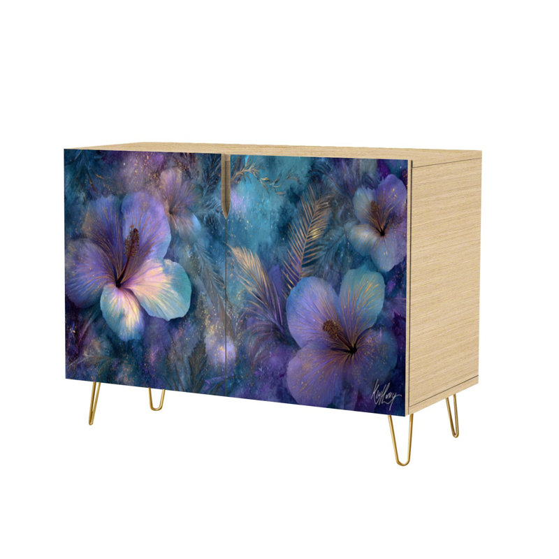 Sideboard Buffet Cabinet with Storage Dreamy Celestial Nature Artwork Gold with 2 Doors for Living Room and Kitchen