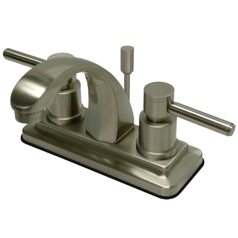 Kingston Brass Concord Two-Handle 3-Hole Deck Mount 4" Centerset Bathroom Faucet with Brass Pop-Up, Brushed Nickel