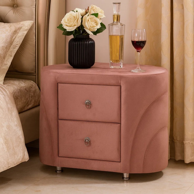 Table de chevet 2 tiroirs en rose