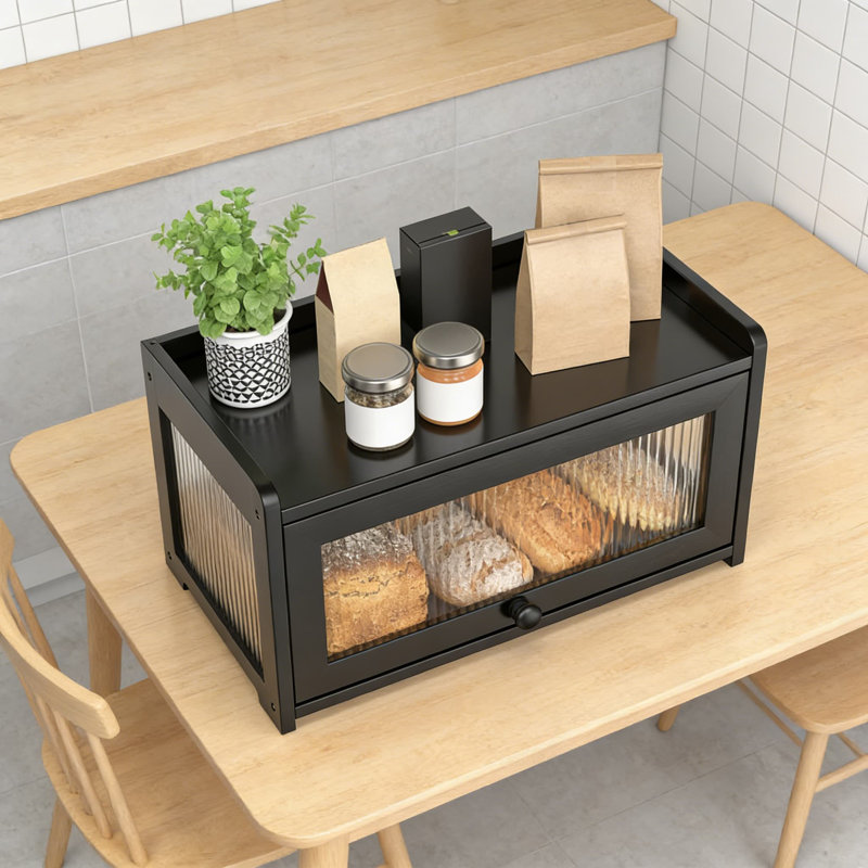 Boîte à pain en bambou avec fenêtre transparente, contenant à pain de grande capacité avec porte coulissante, corbeille à pain de style campagnard pour comptoir de cuisine