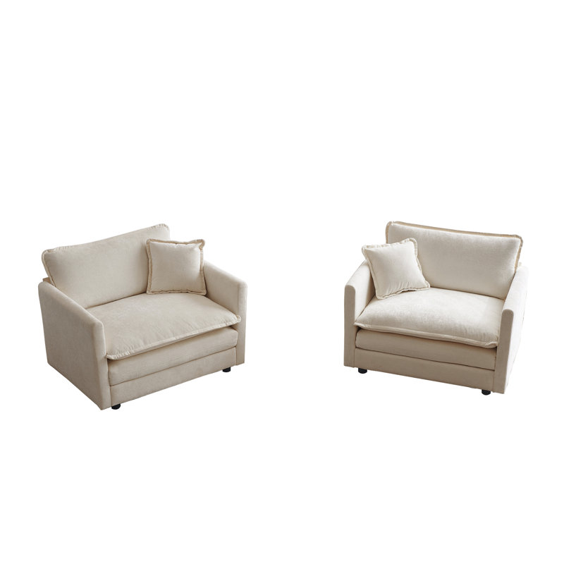 Modern Comfy Modular Loveseat 2-seat Couch Deep Seat Sofa Set For Living Room, Tan Chenille