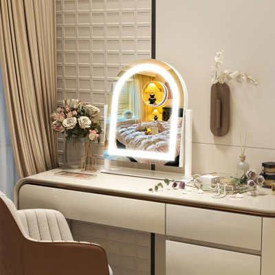 LED Makeup Mirror With 3-Color Dimmable Lighting, 10X Magnifier, Touch Control, 360° Rotation, Hollywood Vanity Mirror For Tabletop Or Desk