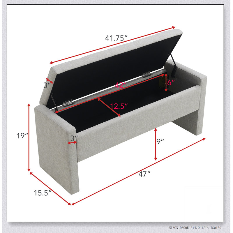 Banc de bout moderne avec rangement, grand tabouret de repose-pieds rembourré, banc de meuble-lavabo de fenêtre confortable pour salon, chambre à coucher, dortoir, table basse, lin foncé