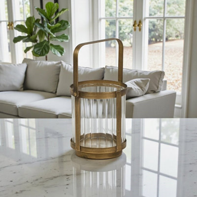 Vortial Gold Metal Banded Ridged Glass Lantern