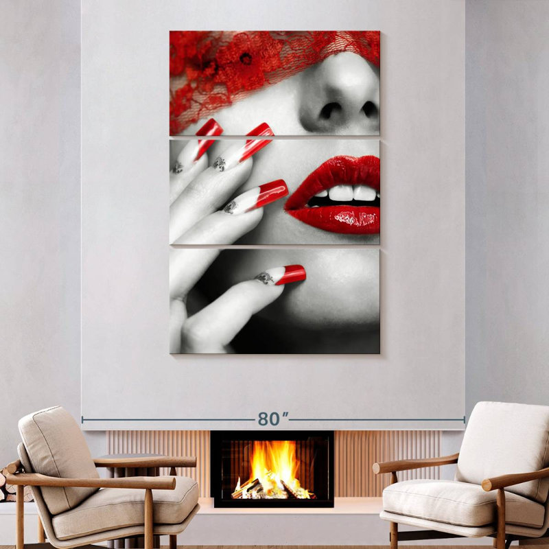 Rouge à lèvres et clous éclatants, H 74 po x l 48 po