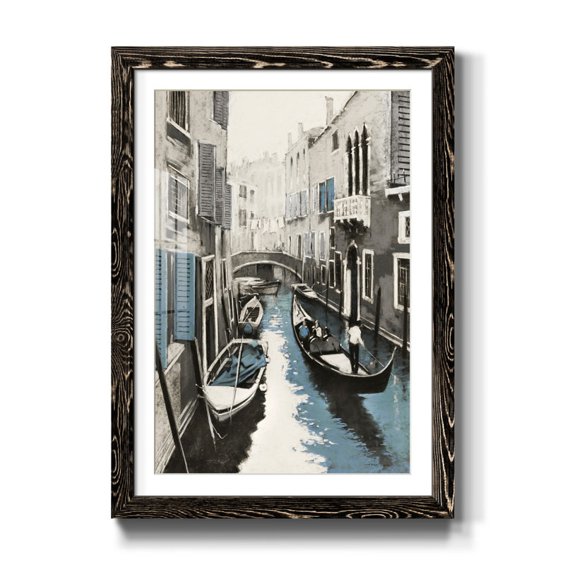 Venise II - reproduction d'art, H 31,5 po x l 23,5 po x P 1,5 po, Papier encadré noir, Blanc
