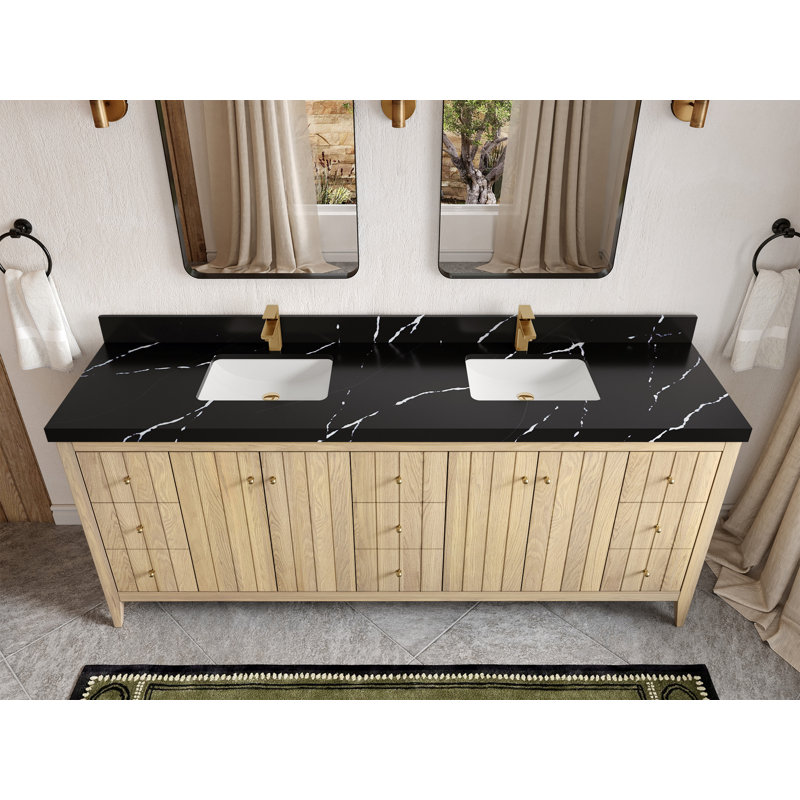 84 po. X P 22 po D Meuble-lavabo double avec 2 po Quartz, Noir, noir, noir, noir
