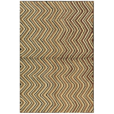 1960s Multicolor Chevron Folk Art Vintage Knotted Wool American Hooked Rug