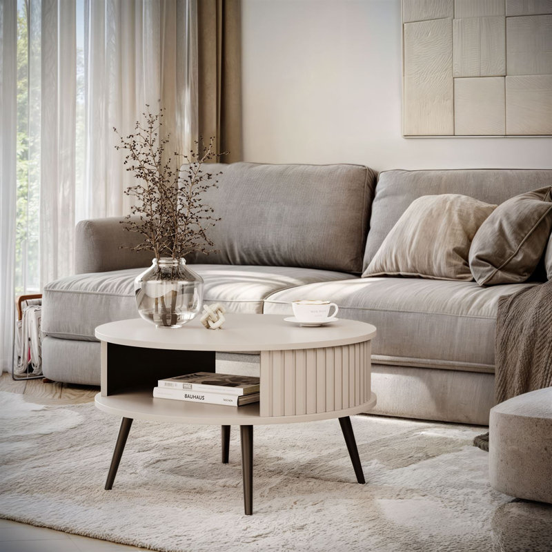 Four Leg Coffee Table with Storage, Beige