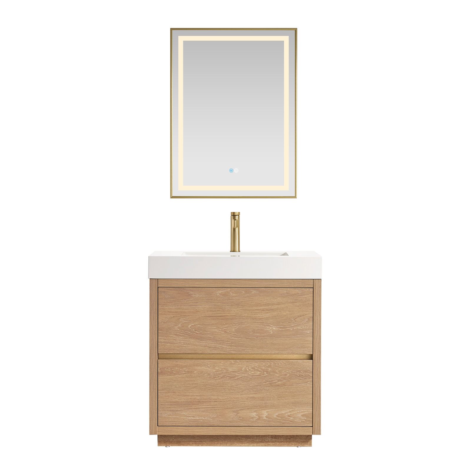 Beira Single Bathroom Vanity, North American Oak, 30", White
