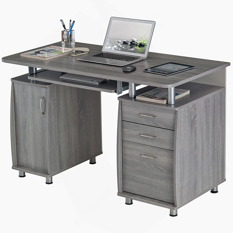 Bureau d'ordinateur complet avec rangement, gris