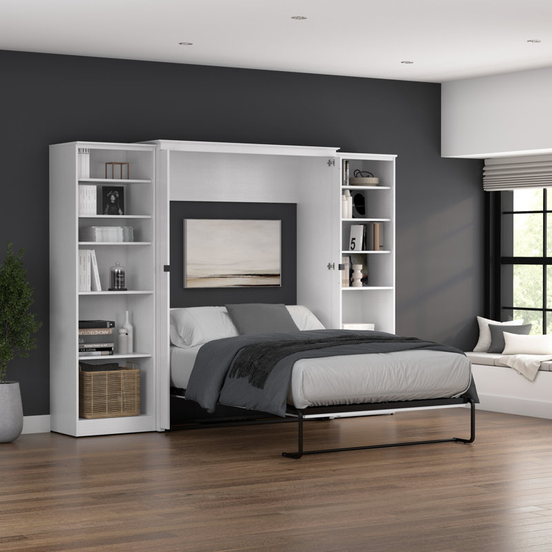 Lit escamotable double avec rangement pour garde-robe (113 W), Chêne blanc pur, Double