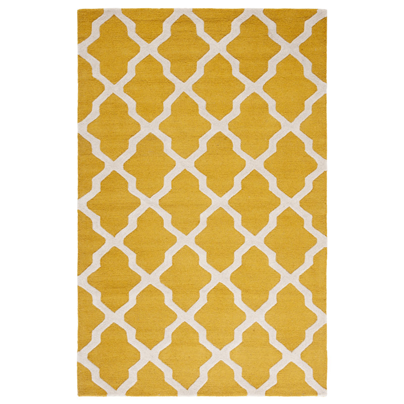 Cannen Hand Tufted Wool Geometric Rug, Rectangle 10' x 14', Gold/Ivory