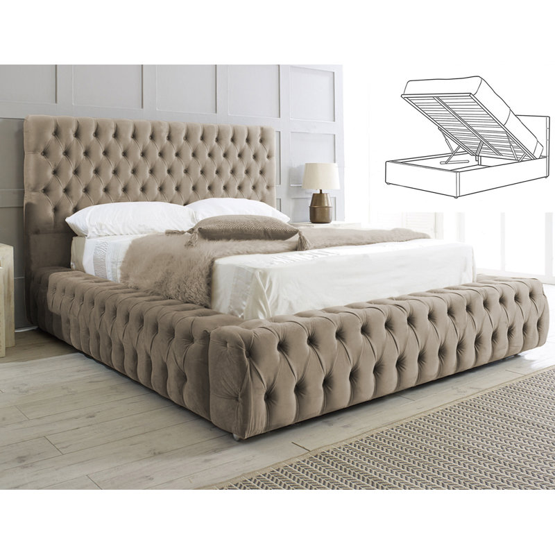Elite Elegance Ambassador Ottoman Storage Bed - Premium Upholstered Velvet Bed Frame with Tall Headboard, Double (4'6)