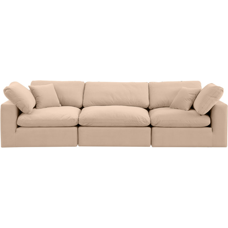 Ivoryanna 119'' Velvet Sofa, Beige Velvet