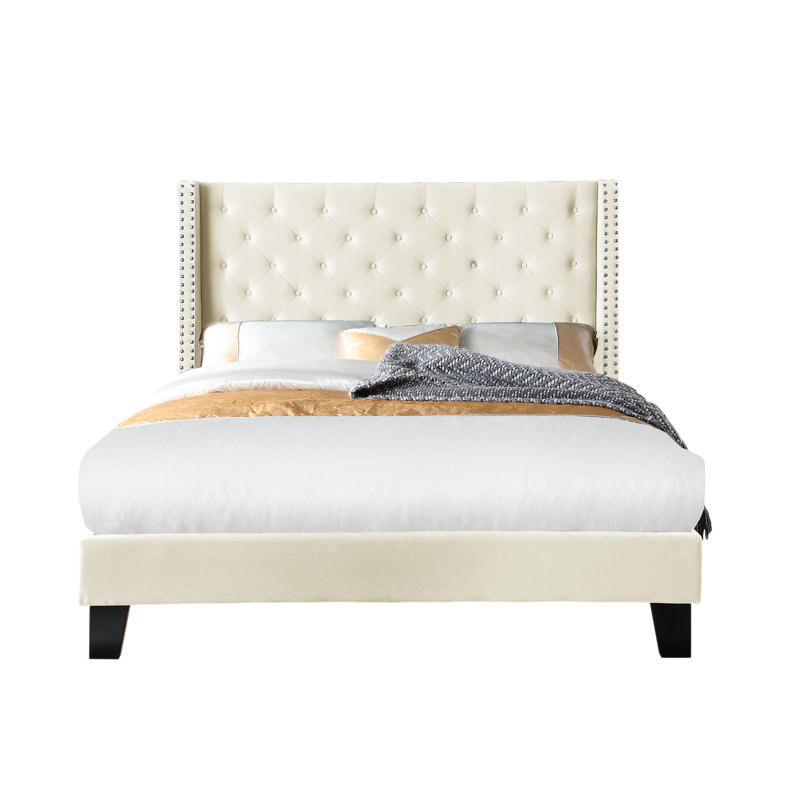 Lit plateforme tapissier Daisy-Rose, Beige, Très grand