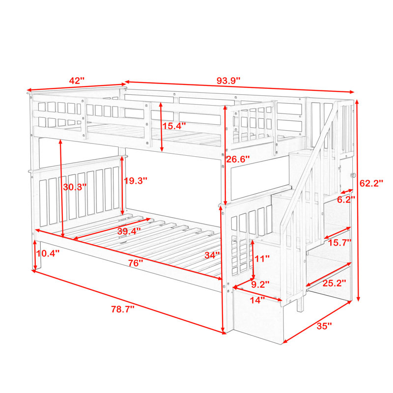 Dezaray Twin Over Twin Standard Bunk Bed with Shelves, Espresso