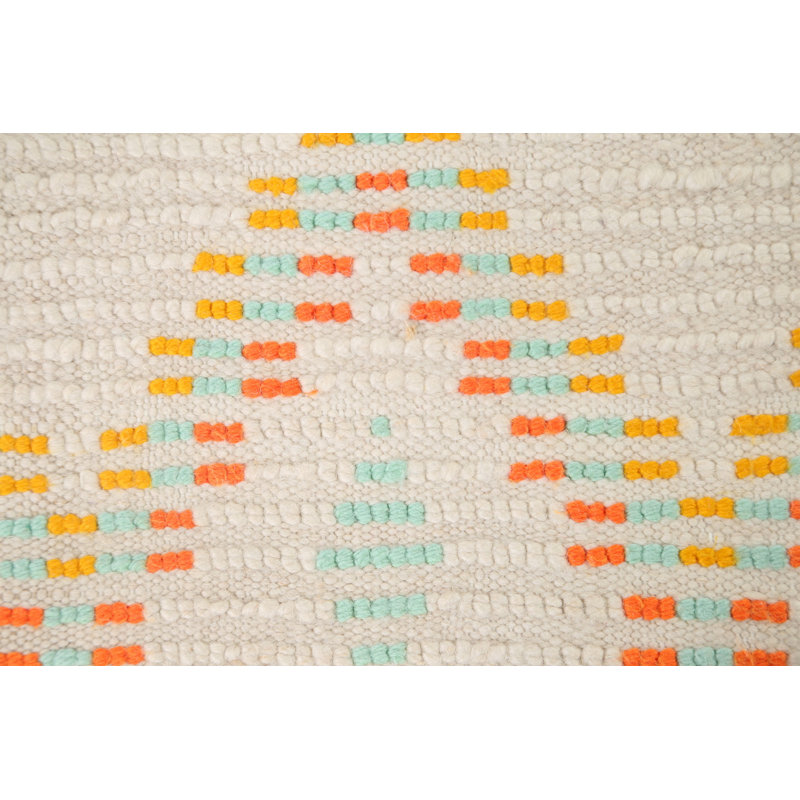 Tapis décoratif en laine noué à la main de conception unique 4 pi 10 po x 7 pi 1 po Ivoire/jaune