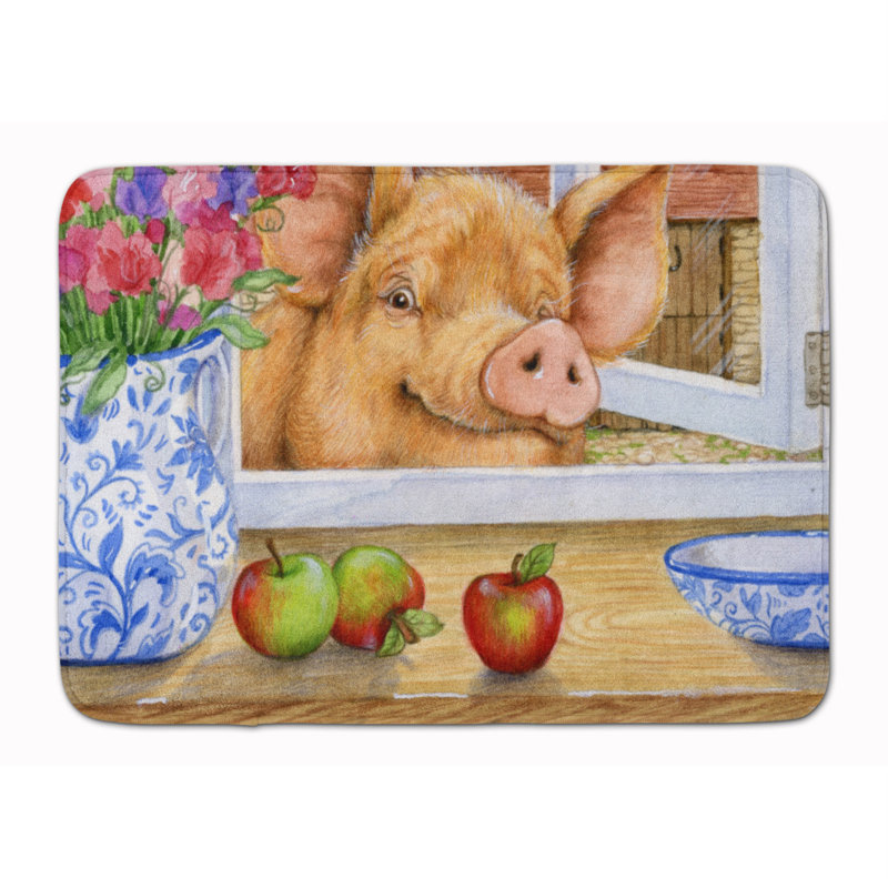 Tapis pour salle de bain en mousse à mémoire de forme pomme qui essaie de joindre le porc Jonah