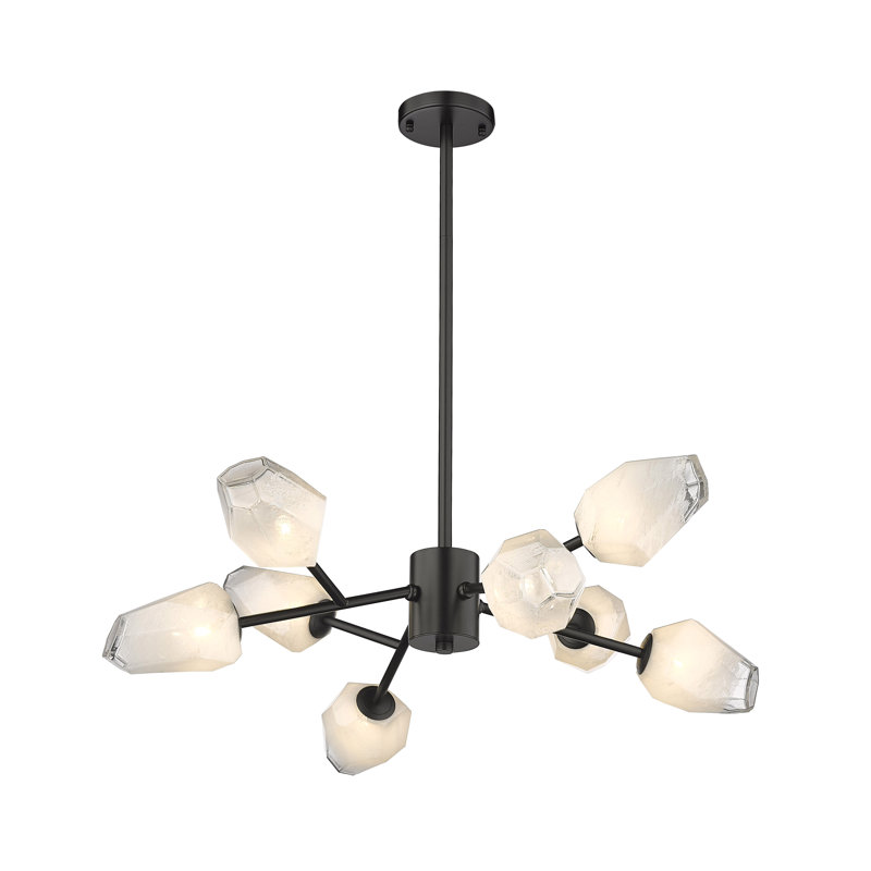 Harland 8 Light Chandelier With Glass Shades, Black, 8