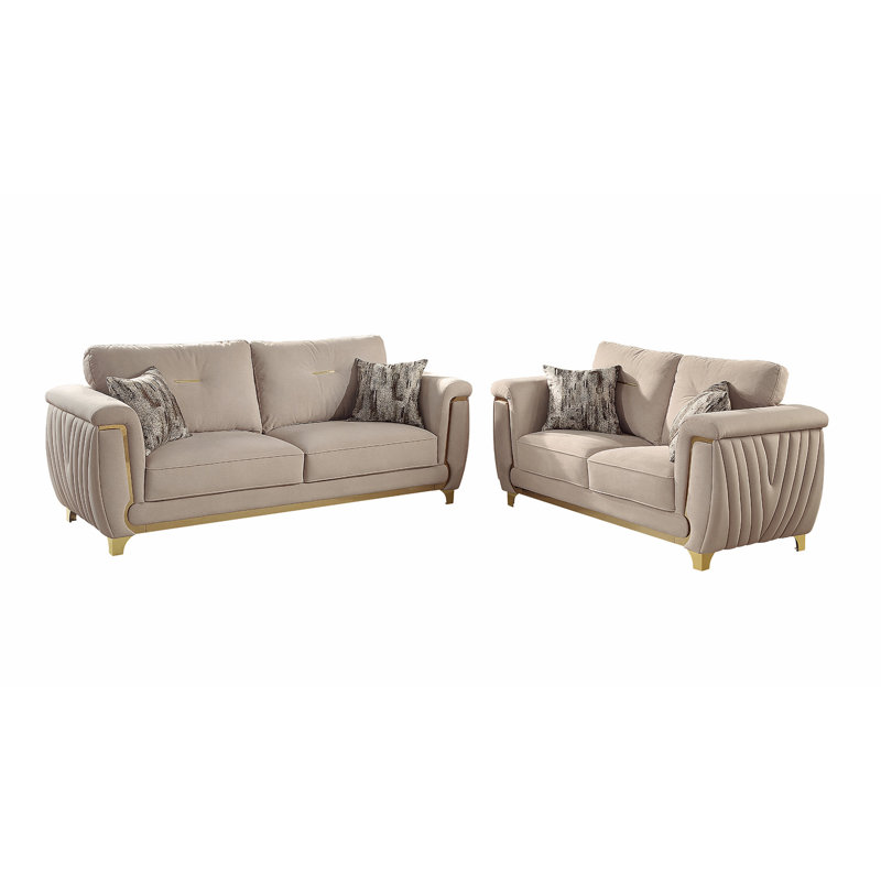 Ensemble de salon 2 pièces de style contemporain avec revêtement en bois et or pour une maison luxueuse, Beige