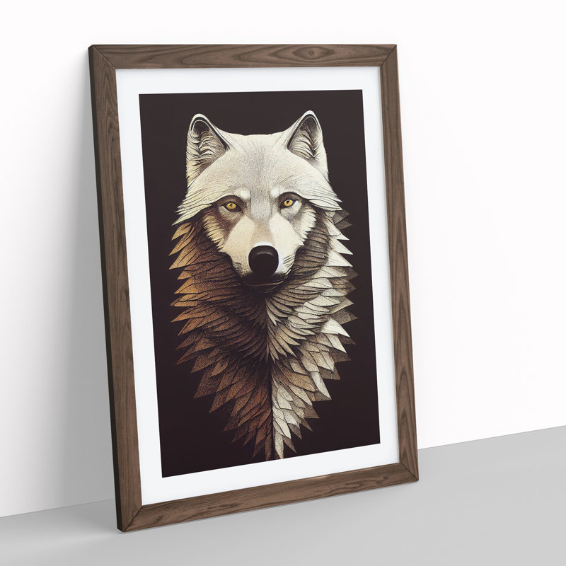 Majestic Wolf - Framed Print, 46cm H x 34cm W, Walnut