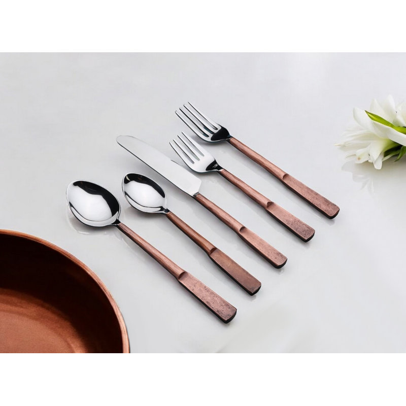 Ensemble de couverts forgés à la main en acier inoxydable mat cuivré mat