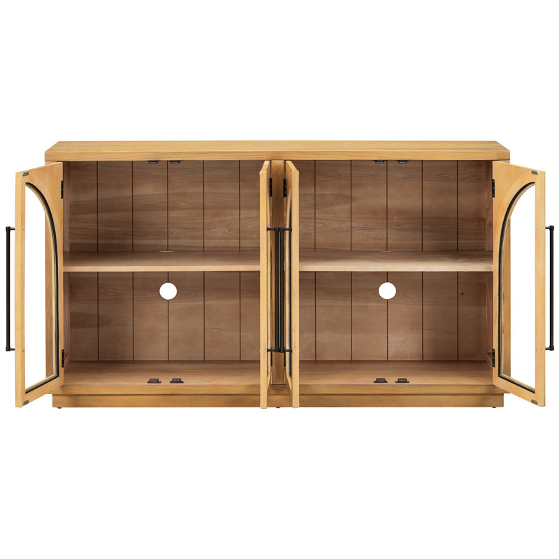 Arched 4-Door Sideboard Buffet, Adjustable Shelves, Retro Look, Natural Wood, Home Essential Sideboard, Stable And