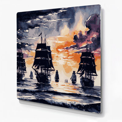 Coastal Sailboat Silhouettes Gray Metal Wall Art
