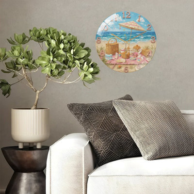Clock Face Beach Picnic Art - 12'' Modern Glass Wall Clock