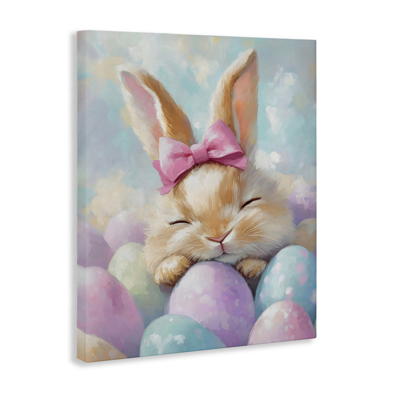 Toile de lapin de Pâques endormi avec œufs, conception de The Prints Vibe, 20 x 16