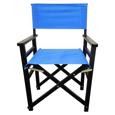 Chaise pliante 2 - Réalisateur en bois avec toile bleue. Bois massif. Forte capacité portante. Facile à nettoyer et respirant. Pliable pour le transport et le rangement. Convient aux adultes. 23,68 po de profondeur, 20,31 po de largeur,