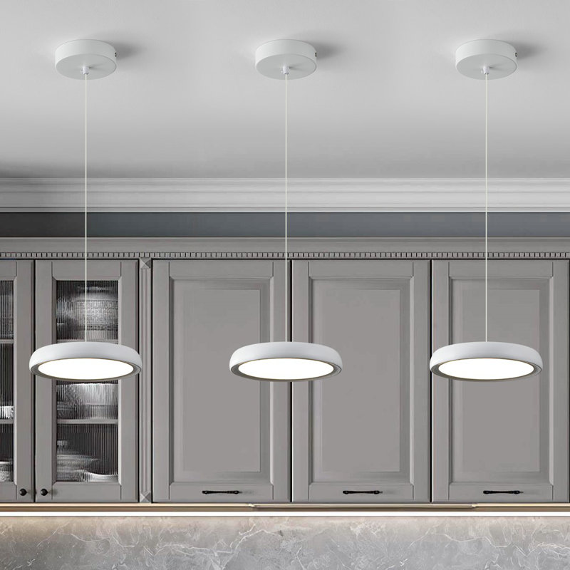 Mini luminaire suspendu moderne blanc à DEL à intensité variable pour îlot de cuisine (ensemble de 3)