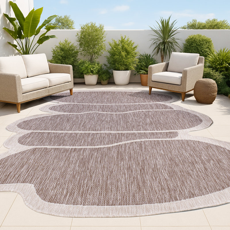 Tapis d'intérieur / extérieur brun clair / beige Monte Modern, Nouveauté 6 pi 2 po x 9 pi