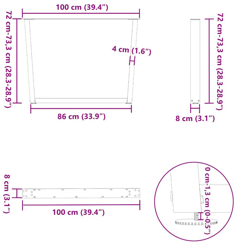 Table Leg, Anthracite, 73.3cm H x 100cm W