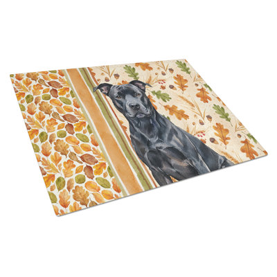 Black American Staffordshire Terrier Heirloom Fall Glass Cutting Board