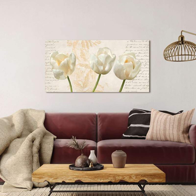 Floral Decorative Panel: Three Tulips by Elena Dolci - Wrapped Canvas Print, 70cm H x 140cm W x 4cm D