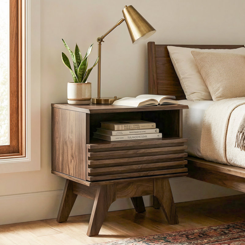  Rico 18.9" Mid-Century Nightstand with Drawer and Open Shelf