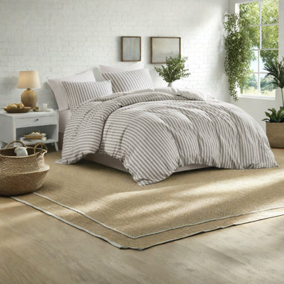 Premium Linen Bedding Sets, Queen Size Duvet With Timeless Stripes