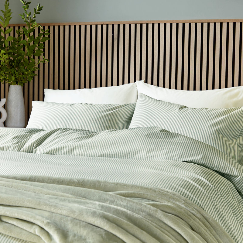 Twill Stripe Duvet Cover Set, Single Duvet Cover + 1 Pillowcase, Green Striped