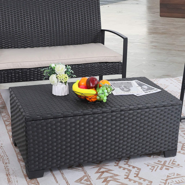Outdoor Table with Storage Patio Table Wicker Coffee Table All-Weather Side Table Waterproof Cover