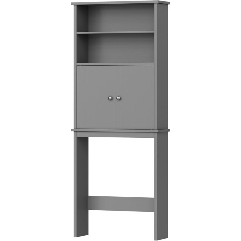 Armoire de rangement au-dessus de la toilette, organisateur de salle de bain avec tablettes ouvertes et portes doubles, rangement pour toilette peu encombrant, noir