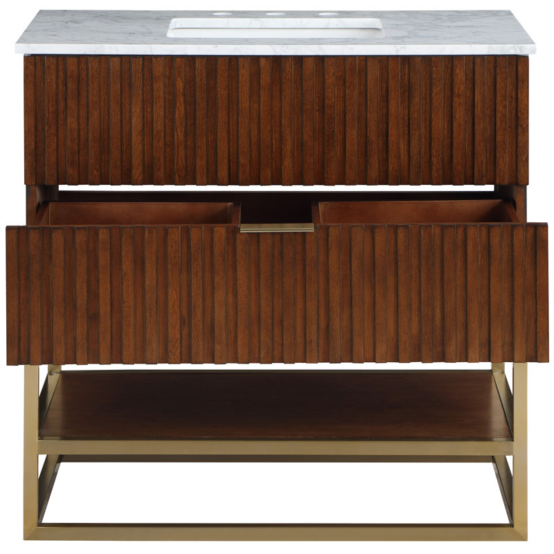 Monad 36'' Brushed Gold Single Freestanding Vanity with Marble Top