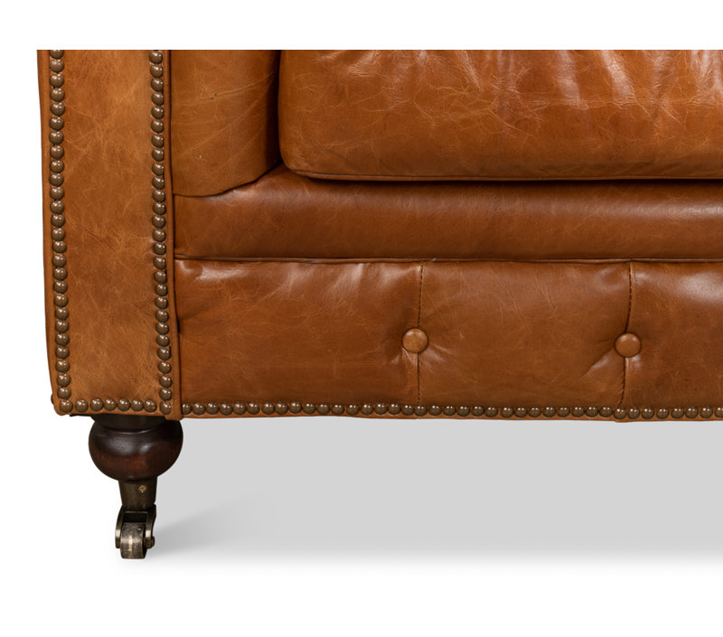 Carola Leather Sofa, Cuba Brown Genuine Leather