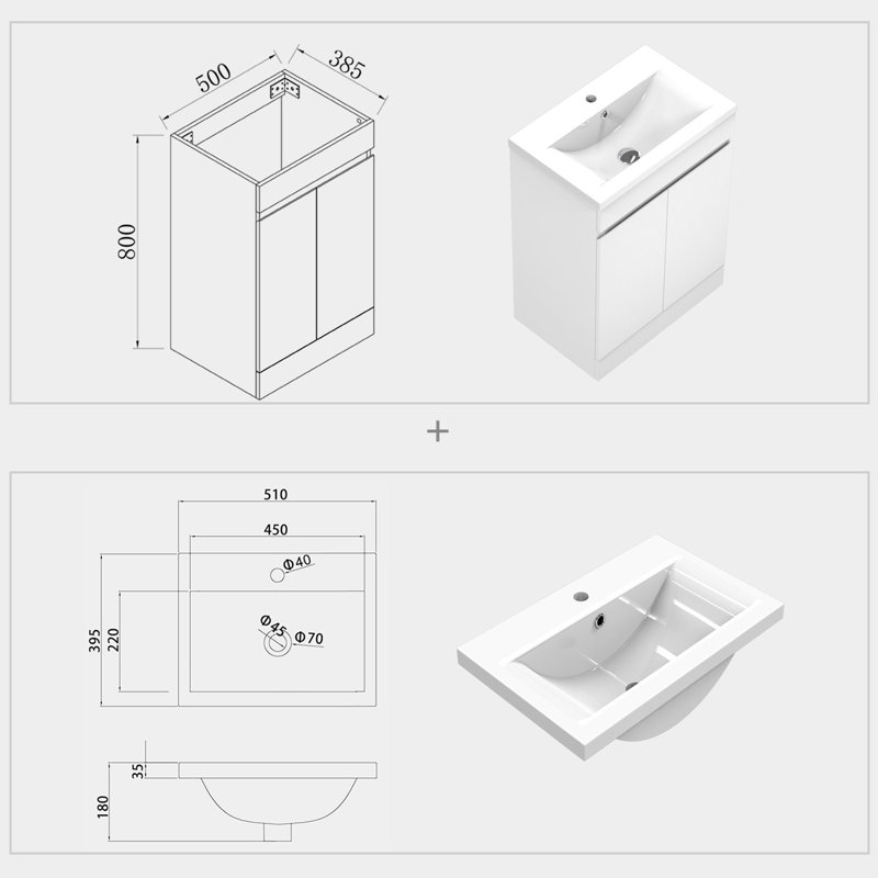 Anastassios 500mm Single Bathroom Vanity with Drop In Ceramic Basin, White