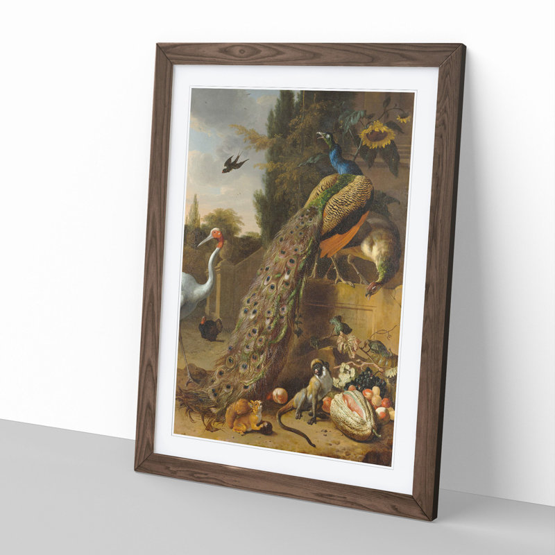 Peacocks by Melchior D'Hondecoeter - Picture Frame Painting, 48cm H x 36cm W x 2cm D, Walnut Framed