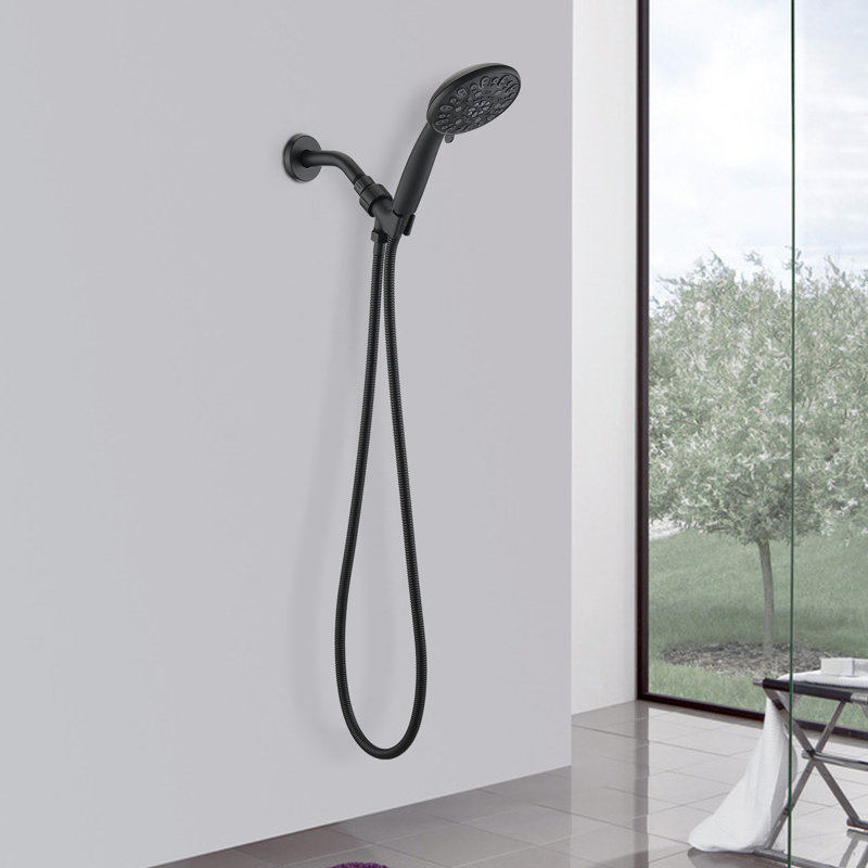 Handheld Shower In Matte Black With 7 Spray Patterns And Water Saving Feature Functions Easy Installation Kit